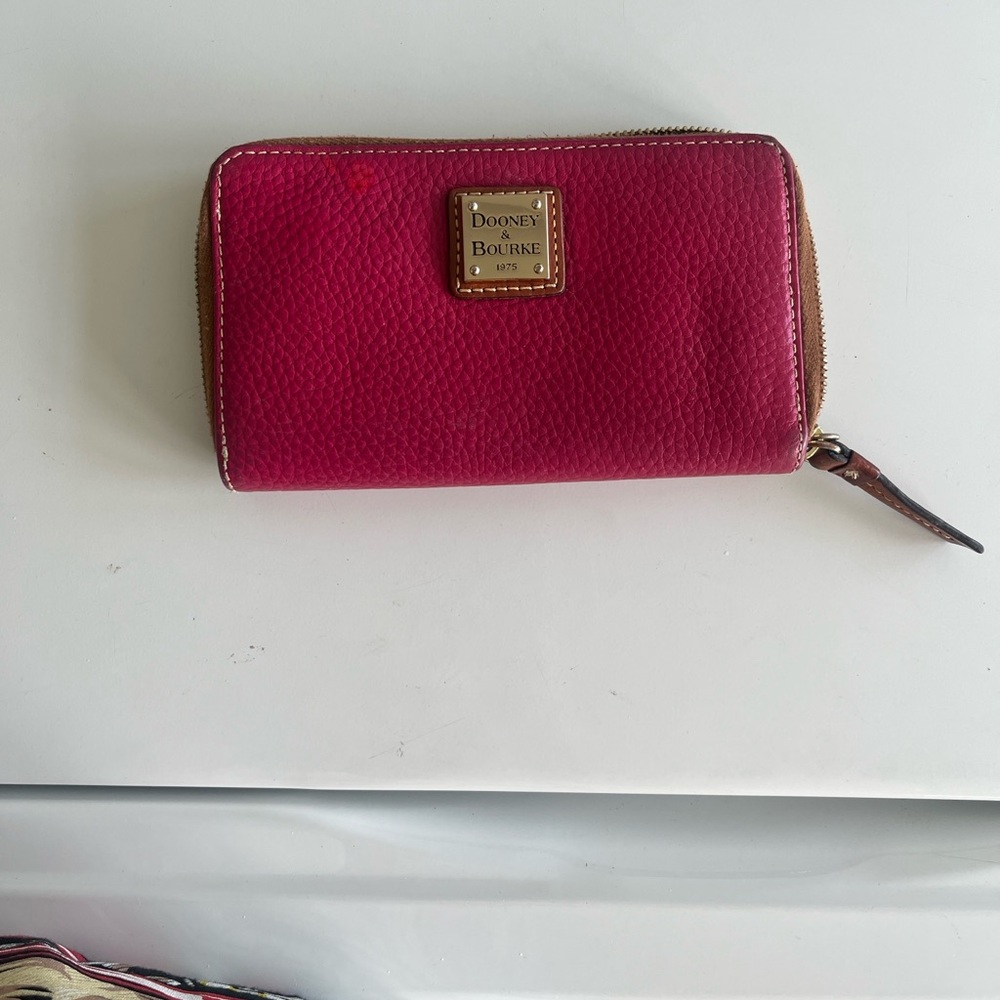 Dooney & Bourke Hot Pink Pebbled Leather Zip Wallet